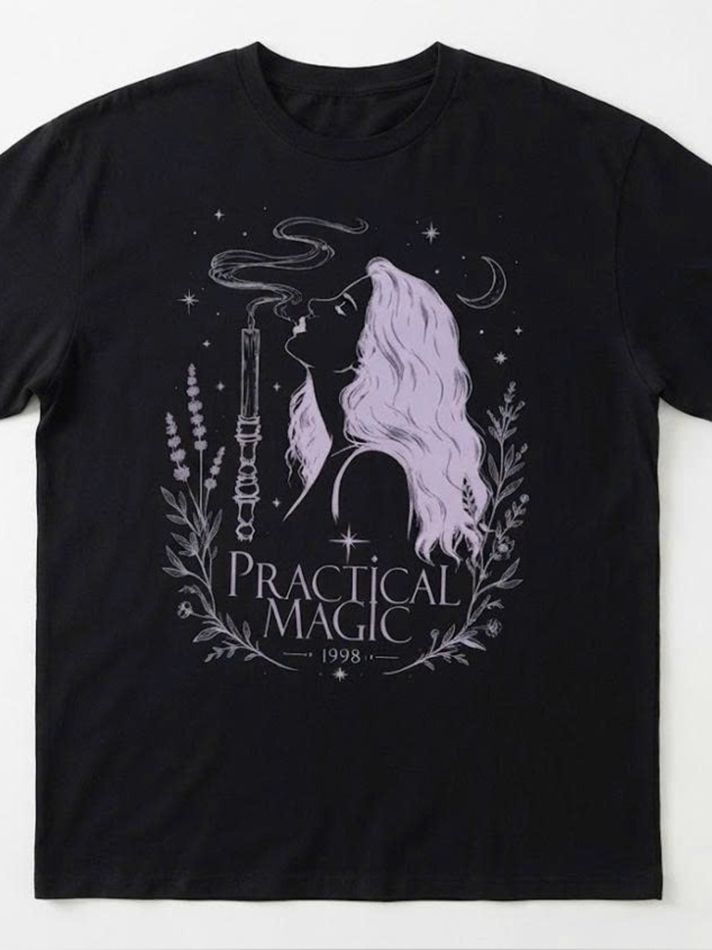Practical Magic Graphic Tee - Black with Lavender Design